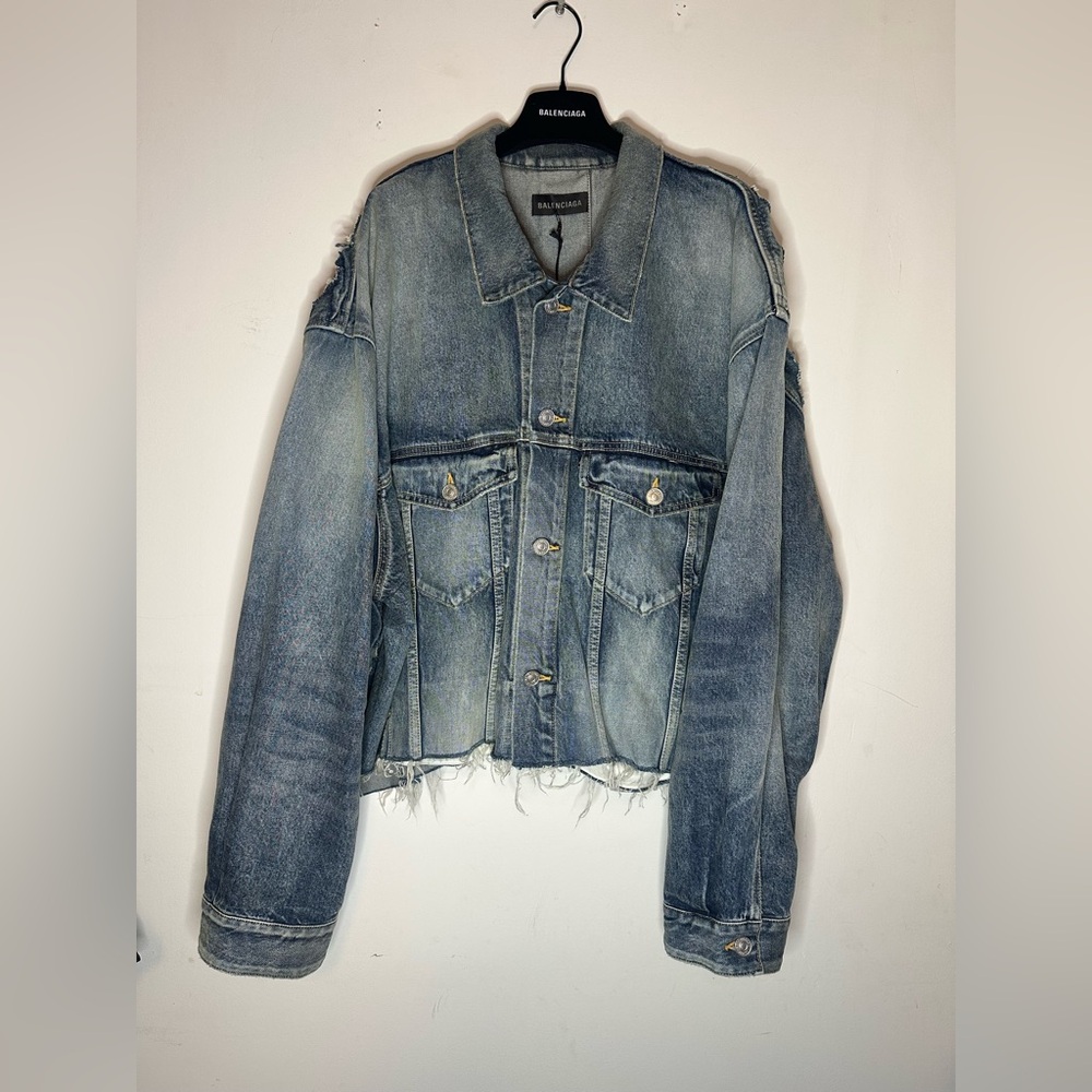 BALENCIAGA Deconstructed Panelled Denim Jacket Cropped Oversized Size Small/4